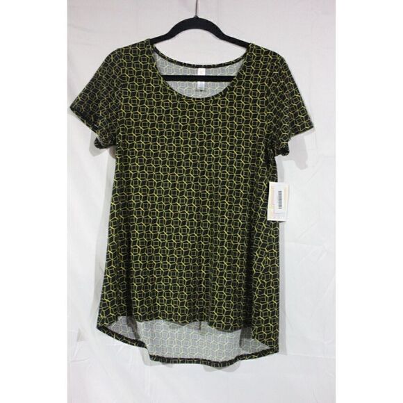 LuLaRoe Classic Tee Black Gold Geometric Print Top Size XXS - Picture 1 of 3